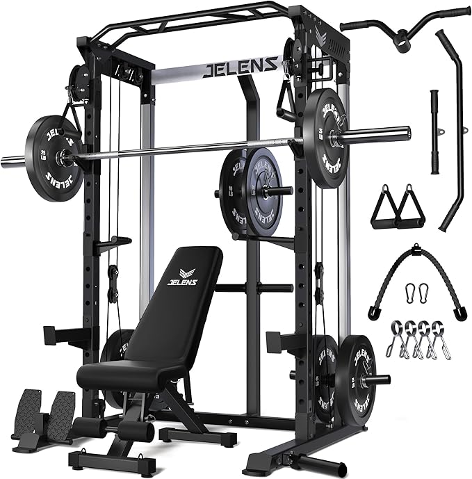 JELENS C21 Power Cage, 2000LBS Multi-Function Power Rack with Independent Dual Pulley System, All-in-One Squat Rack for Cable Crossover, Home Gym Workout Machine