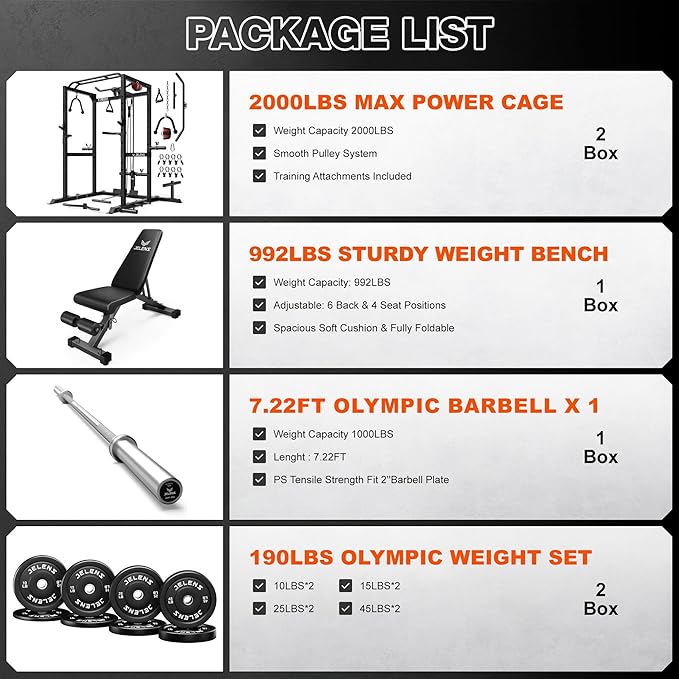 JELENS S21 Power Cage, Multi-Function Power Rack with Adjustable Cable Crossover System, 2000LBS Squat Rack for Home Gym with More Training Attachments