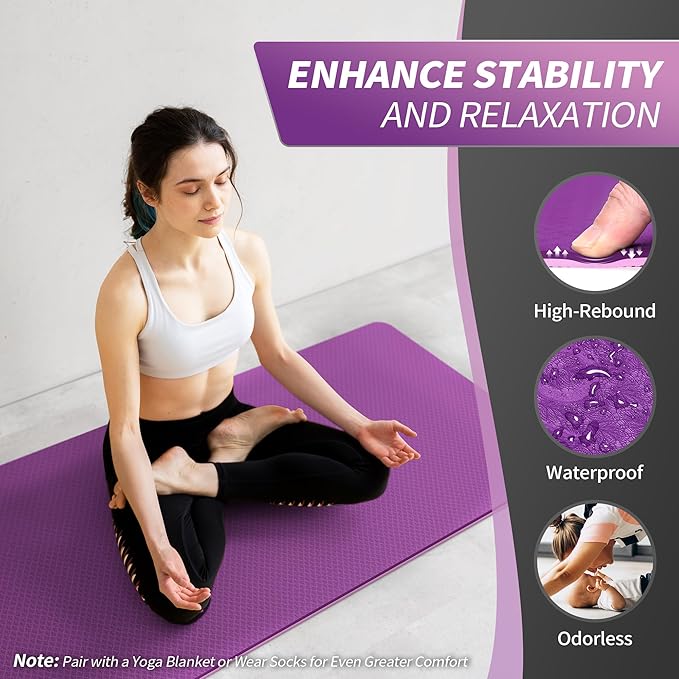 CAMBIVO Yoga Mat for Women Men Kids, 1/3 & 1/4 & 2/5 Inch Extra Thick Yoga Mat Non Slip, 72" x 24" TPE Yoga Mats, Workout Mat with Carrying Strap for Yoga, Pilates and Floor Exercises
