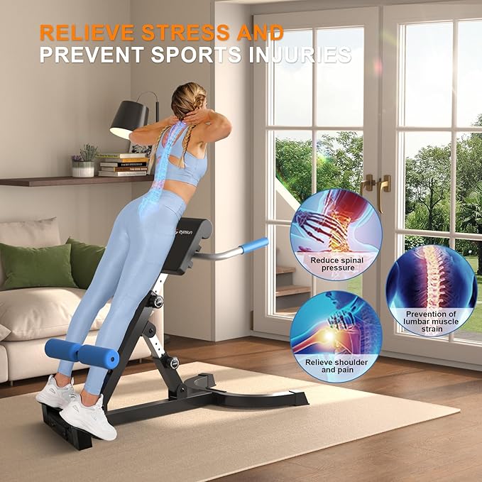 Roman Chair,Foldable Back Extension Machine,Adjustable Ab Back Extension Machine,Core Strength Trainer,Back Exercise Machine for Glute,Ab Workouts,Full All-in-One Body Workout&Home Gym Fitness