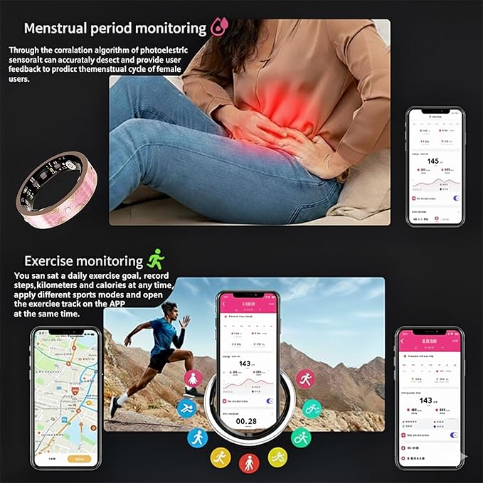 Smart Ring for Women Gift, Fitness & Vital Signs Monitoring, Sleep Tracker/Remote Photography/No Subscription(Pink,7#)