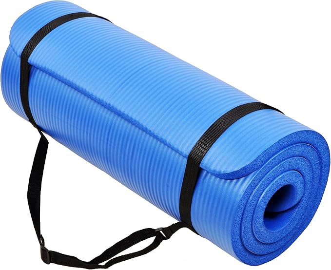 Signature Fitness 71x24 Inches Extra Thick Yoga Mat 1-Inch High-Density Foam – Roll-Up Exercise Pad with Double-Sided Non-Slip Surface and Carrying Strap for Pilates and Home Workouts, Multiple Colors
