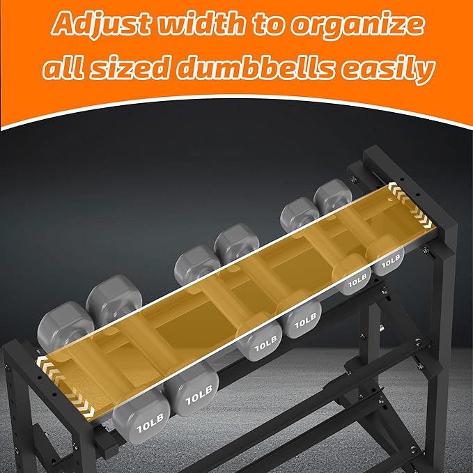 PLKOW Adjustable 3-Tier Dumbbell Rack with Barbell & Weight Plate Storage for Home Gym, Heavy Duty Steel Weight Rack Stand, Angle Height Width Adjustable Gym Organizer