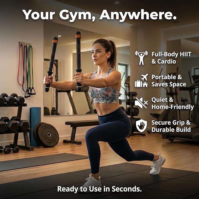 Ropeless Battle Ropes for Home Gym, Portable Weighted Cordless Battle Ropes Sticks, Adjustable Weight Workout and Exercise Rope Equipment for Men Women Home Office and Travel Training, Black
