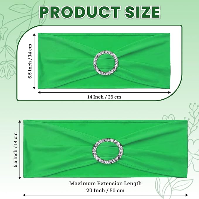 MDS Pack of 100 Spandex Chair Sashes Bow Universal fits Elastic Dining Chair Bands Ties with Buckle for Wedding Party Banquet Events Decoration Spandex Slider Sashes Bow - Light Green