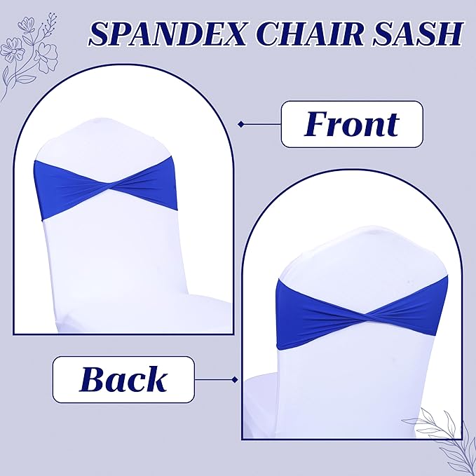 MDS Pack of 50 Spandex Chair Sashes Bows Elastic Stretch Dining Chair Bands Ties Without Slider Buckle Universal fits for Wedding Baby Shower Birthday Party Banquet Event Decoration - Royal Blue