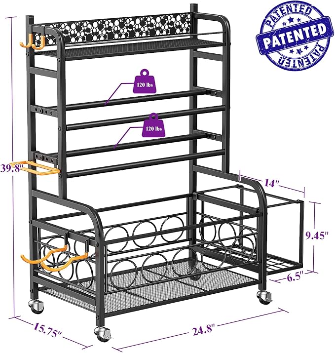 400LBS Dumbbell Rack, VOPEAK Adjustable Weight Rack for Home Gym, Home Gym Storage Rack for Yoga Mat Kettlebells and Strength Training Equipment, Weight Storage Rack for Dumbbells with Wheels