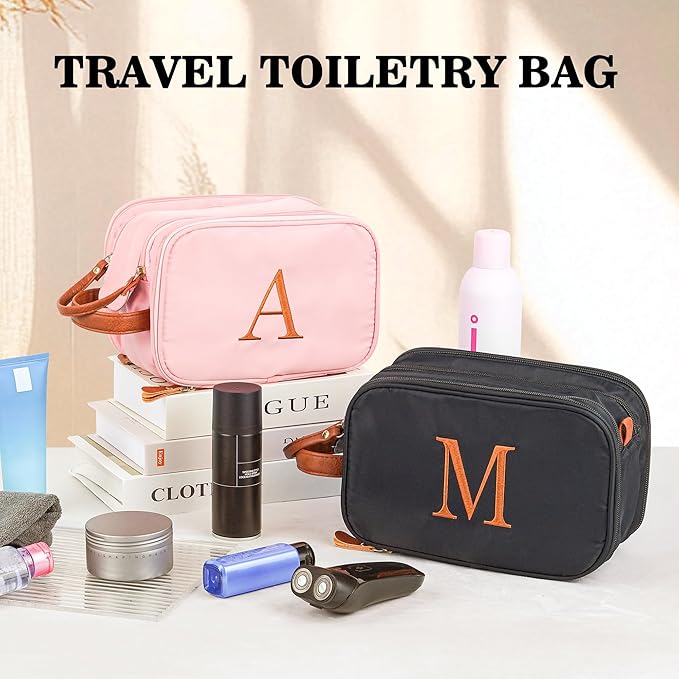 YOOLIFE Travel Toiletry Bag - Toiletry Bag for Men Women | Mothers Day Gifts for Women Mom Wife Grandma, Travel Essentials Toiletries Water Resistant Dopp Kit Letter A Black
