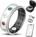 Smart Ring for Men, Fitness & Activity Tracker with Blood Pressure/Heart Rate Monitor, Sleep Tracker, Step Counter, IP68 Waterproof Ring for iOS & Android, Fast Charge, No Subscription (Silver,Size9）