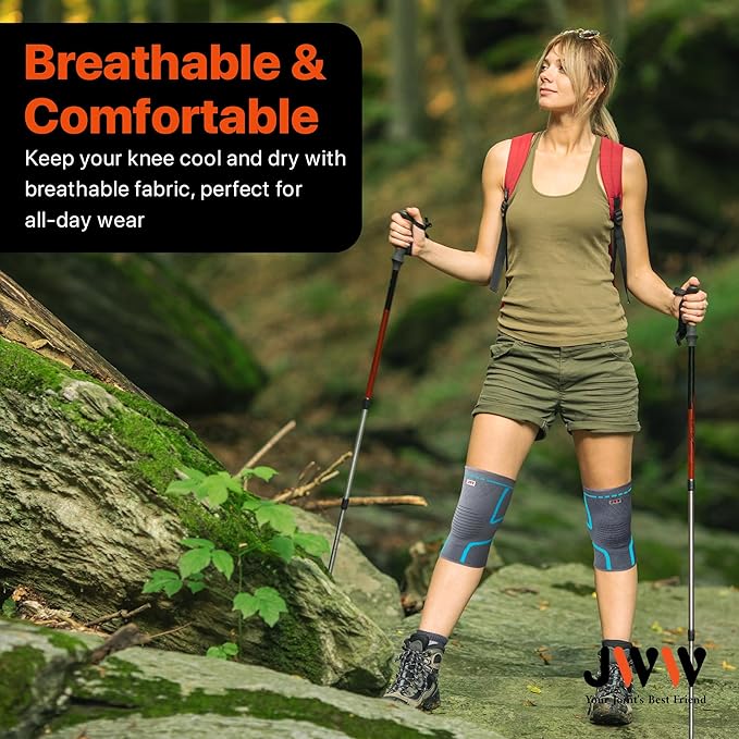 JWW Plus Size Knee Compression Sleeve for Big Thighs, 2 Pack Knee Brace for Men & Women Knee Pain Relief, Workout Sports Knee Support, Knee Braces for Meniscus, ACL & Arthritis Recovery (Blue, 4XL)