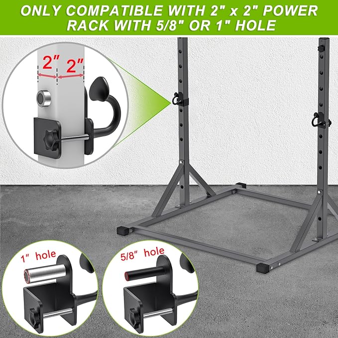 Resistance Band Anchors, Rack Attachment for Power Rack with 1" or 5/8" Hole, Adjustable Multi Point Workout Hook for Strength Training, Fitness, Physical Therapy, 2 Pack