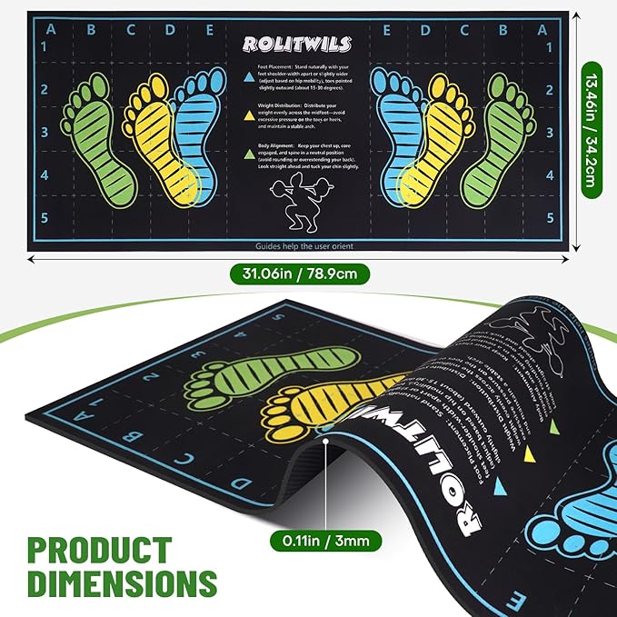 31.5'' X 13.8'' Anti-Slip Squat Mat with Foot Position Guides, Professional-Grade Exercise Mat Perfect for Squats, Leg Training and Lunges, Enhancing Muscle Activation, Versatility and Safety for Home Fitness Enthusiasts