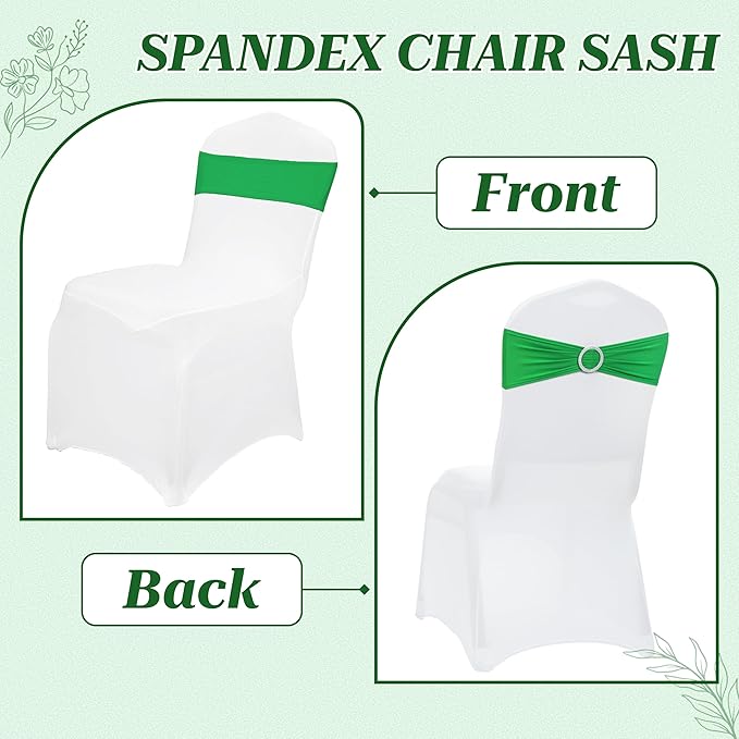 MDS Pack of 25 Spandex Chair Sashes Bow Universal fits Elastic Stretch Chair Bands Ties with Buckle for Wedding Party Banquet Events Decoration Spandex Slider Sashes Bow - Light Green