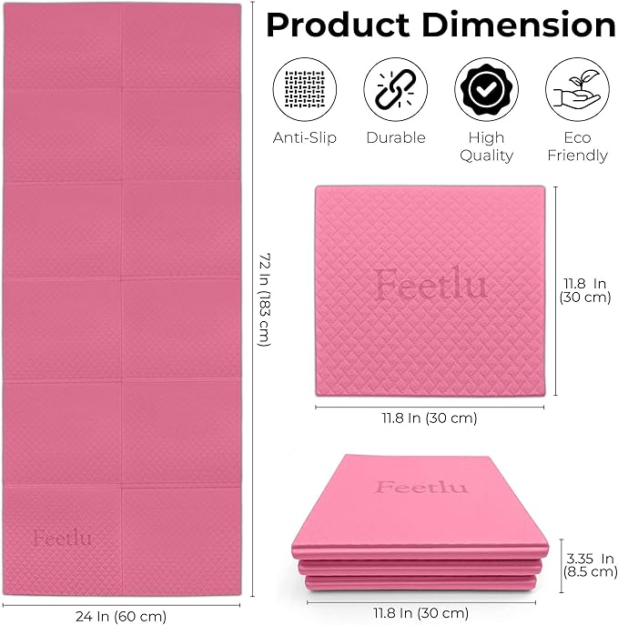 Foldable Yoga Mat, 6mm Thick, Lightweight, Anti-Slip, and Easy to Store – Perfect for Travel, Yoga, Pilates, Home Workouts, and Floor Exercises
