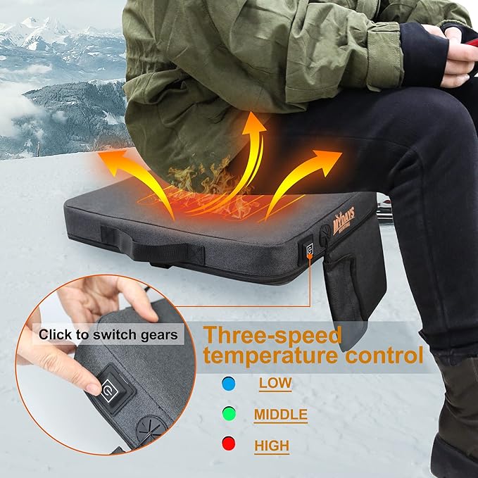 MYDAYS Portable Heated Seat Cushion, Memory Foam Heating Seat Pad for Outdoor Stadium Bleacher Camping, Power Bank Not Included（Black）
