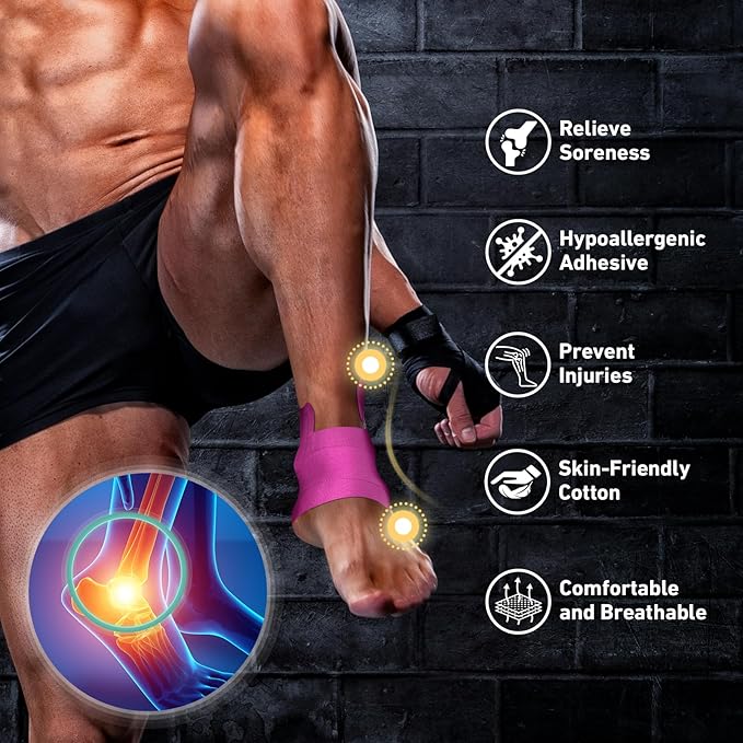 Kinesiology Tape for Ankle, KTQUICK 12 Count Ankle Tape Precut, Original Cotton Waterproof & Breathable, Enhance Elastic Kinesiology Athletic Tape for Ankle Support and Muscle to More Sports (Pink)
