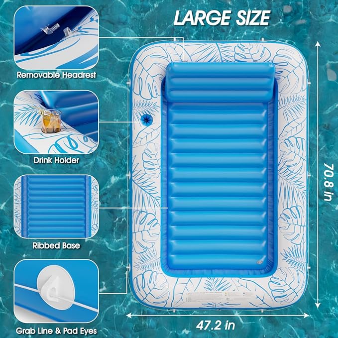 Inflatable Tanning Pool Lounger Float - Jasonwell 4 in 1 Sun Tan Tub Sunbathing Pool Lounge Raft Floatie Toys Water Filled Tanning Bed Mat Pad for Adult Blow Up Kiddie Pool Kids Ball Pit Pool (L)