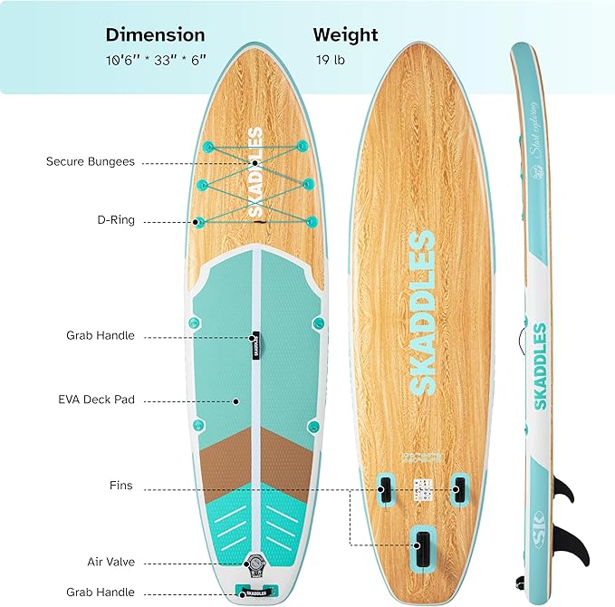 10’6’’ Inflatable Stand Up Paddle Board (SUP) for Adults and Youth with Non-Slip Deck – Complete Accessories Kit, for Fishing, Yoga, Fitness & Family Fun