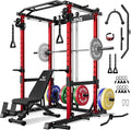 JELENS C12 Squat Rack for Home Gym, 2000LBS Power Rack with Adjustable Pulley System, Power Cage Workout Equipment with LAT Pulldown and Training Attachment