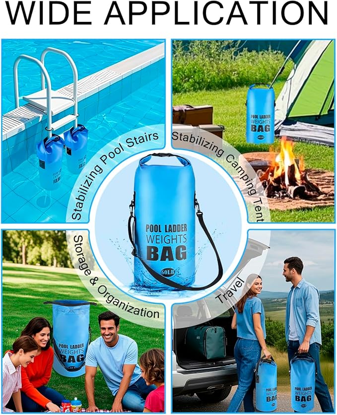 Piemow 2 Pack 25L/60LB Pool Ladder Weights - 500D PVC Waterproof & No Broken Sand Bag with Handle, Above Ground Pool Accessories for Stairs Stabilizing