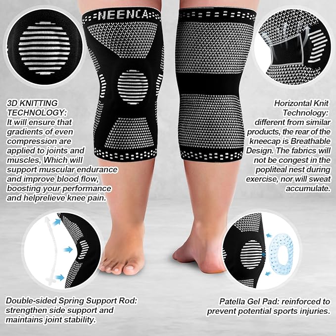 NEENCA Plus Size Knee Brace for Knee Pain, Knee Support with Side Stabilizers & Patella Gel Pad, Knee Compression Sleeve for Meniscus Tear, Arthritis Joint Pain Relief, ACL, PCL, All Sports. Plus Size