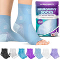 BraceAbility Neuropathy Socks (Pair) - Peripheral Neuritis Compression Diabetic Toeless Foot Sleeves for Nerve Damage Pain in Feet, Ankle Gout, Plantar Fasciitis Relief Brace for Men and Women (L - Light Blue)