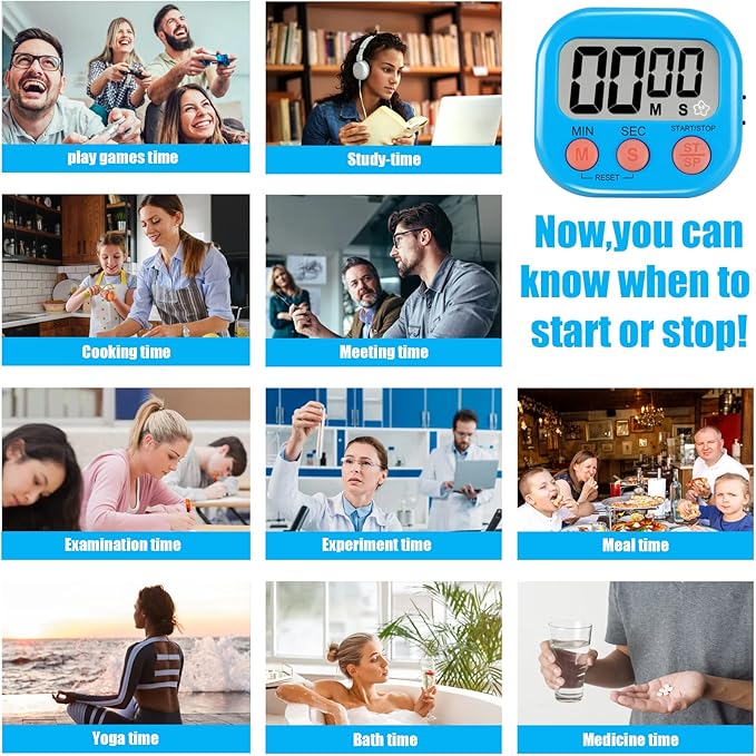 6 Pack Multi-Function Electronic Timer - Magnetic Digital Timers Big LCD Display The Loud/Silent Switch Countdown Timer Extensively Use in Break Time, Cooking,Gym, Meeting, Classroom