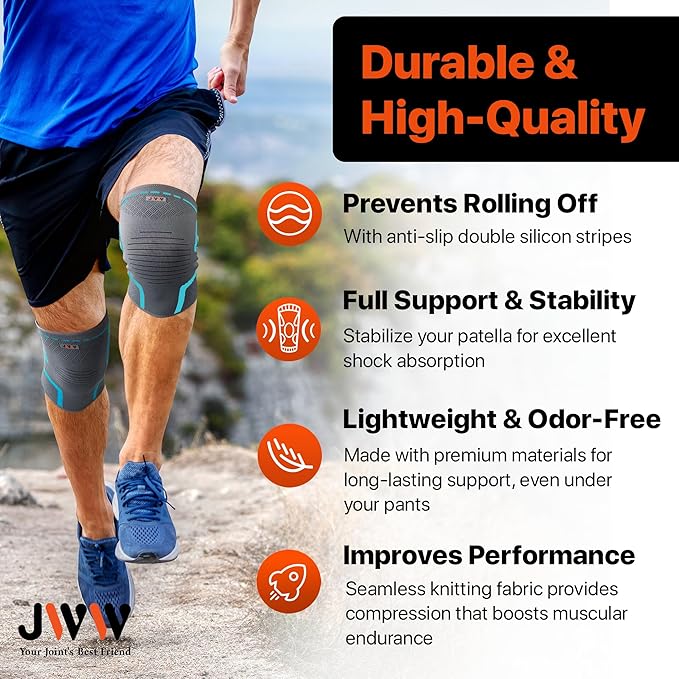 JWW Plus Size Knee Compression Sleeve for Big Thighs, 2 Pack Knee Brace for Men & Women Knee Pain Relief, Workout Sports Knee Support, Knee Braces for Meniscus, ACL & Arthritis Recovery (Blue, 4XL)