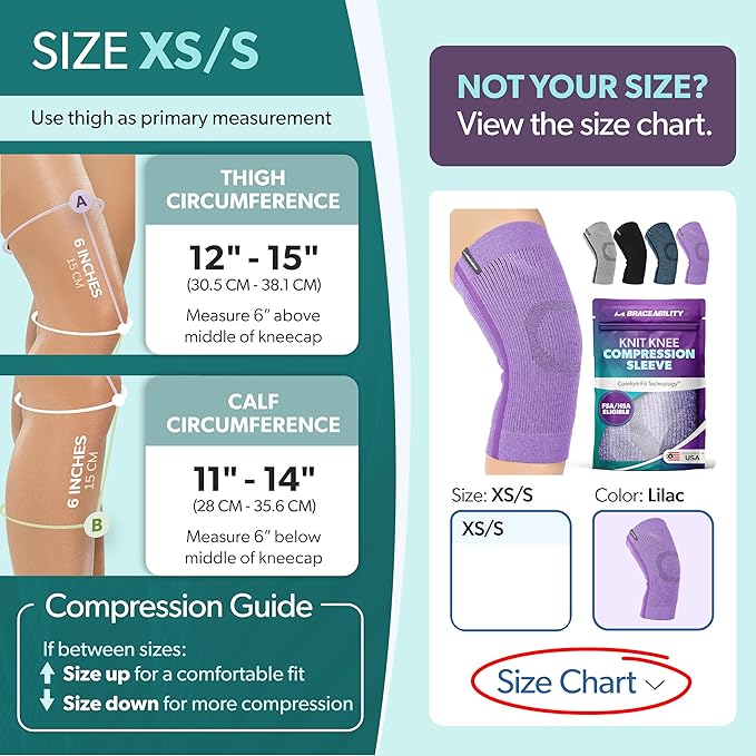 BraceAbility Knee Compression Sleeve - Knit Knee Pain Brace for Men or Women, Arthritis Relief, Meniscus Tear, Running, Workout, Sports, Swelling, Athletic Support for Joint Stability (Lilac, XS/S)
