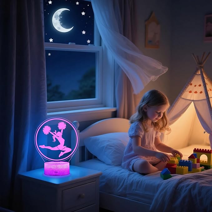 Cheerleader Gifts, Cheerleader 3D Night Light with 16 Colors Changing, Timer, 4 Flash Modes and Dimmable, for Birthday Xmas Cheering Squad Gifts for Room Decor Girls