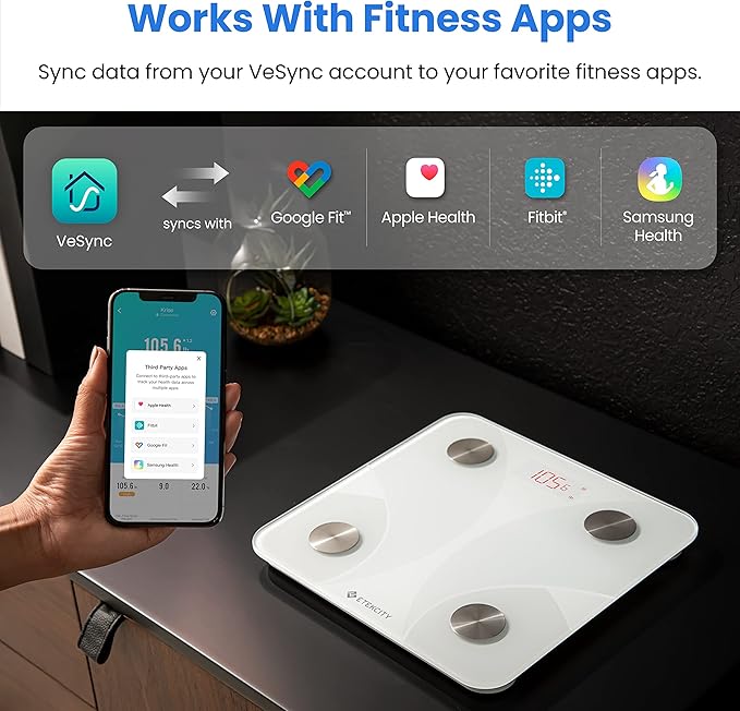 Etekcity Scale for Body Weight, Smart Digital Bathroom Weighing Scales with Body Fat and Water Weight for People, Bluetooth BMI Electronic Body Analyzer Machine, 400lb