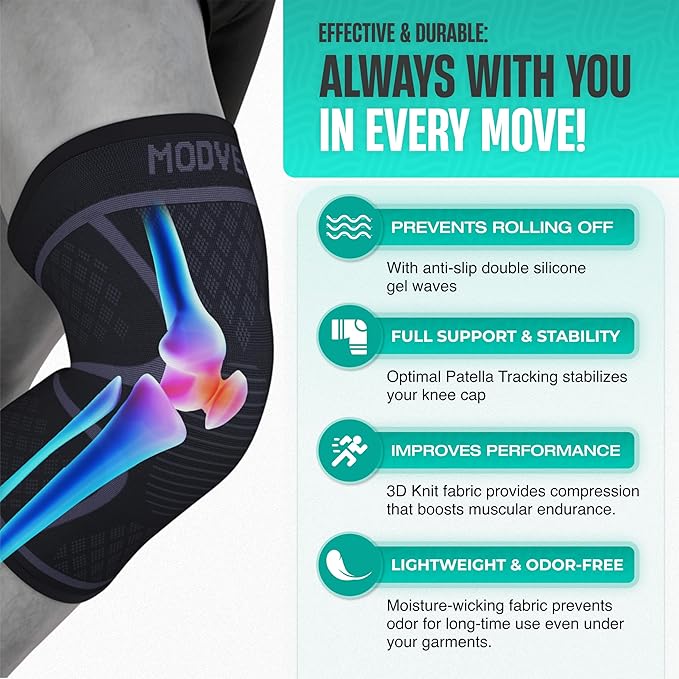 Modvel Compression Knee Brace for Women & Men - 2 Pack Knee Brace for Women Running Knee Pain, Knee Support Sleeve, Workout Sports Braces for Meniscus Tear ACL & Arthritis Pain Relief Orange X-Small