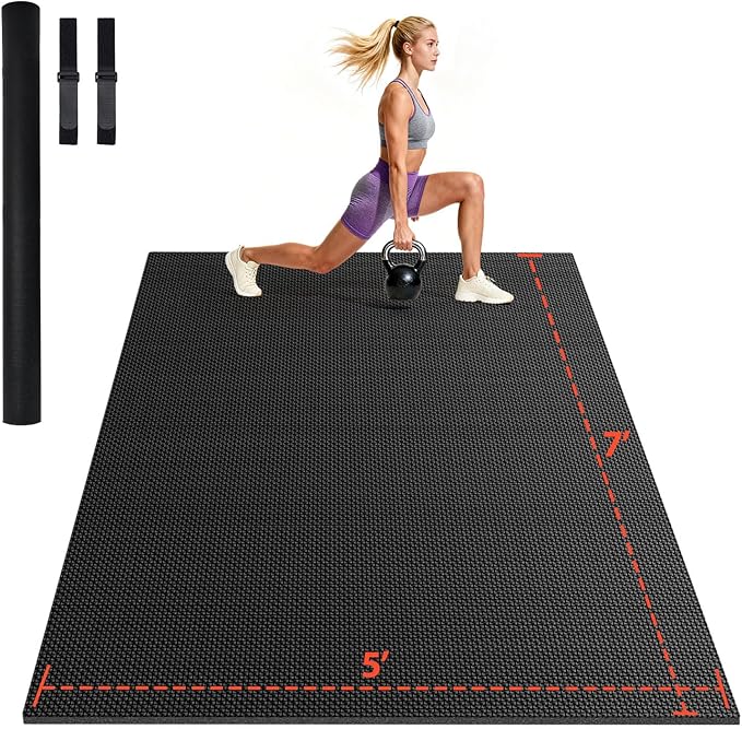 Stepwaver Extra Large Exercise Mat, 7'x5' 8'x6' 10'x6' (8mm) Extra Thick Workout Mats for Home Gym Flooring, Non-Slip, Ultra Durable, High-Density Gym Mat for Cardio,Yoga, Jump Rope, MMA, Weights