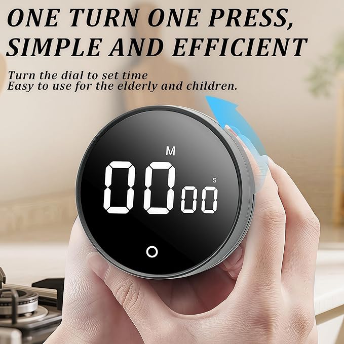 Digital Kitchen Timer - Magnetic 199-Minute Countdown Countup Timer with Large LED Display,Volume Adjustable, Visual timers for Cooking,Gym,Meeting,Classroom,Study,Work,Outdoor Activities,Black