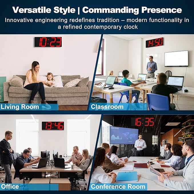CHKOSDA Digital Clock with Large Display 18.7 Inch, GPS Auto-Sync Time, Wall-Mounted with Remote Control, Ideal for Classroom Use