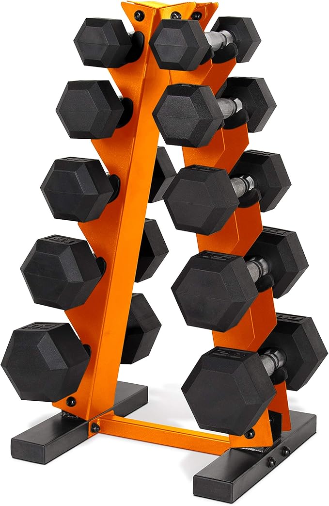 CAP Barbell 150 LB Coated Hex Dumbbell Weight Set with Vertical Rack | Multiple Options