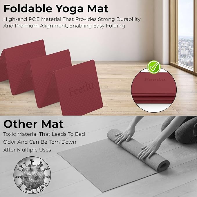 Foldable Yoga Mat, 6mm Thick, Lightweight, Anti-Slip, and Easy to Store – Perfect for Travel, Yoga, Pilates, Home Workouts, and Floor Exercises