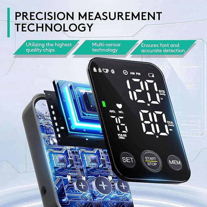Oklar Blood Pressure Monitor Upper Arm Monitors for Home Use BP Machine Sphygmomanometer with 2x120 Reading Memory Adjustable Arm Cuff 8.7"-15.7" Large Display with LED Background Light Storage Bag
