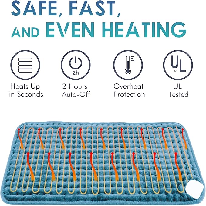 DAILYLIFE Heating Pad for Back Pain Relief, 20"x24" Electric Heating Pads for Cramps, Back, Shoulder and Neck with 6 Heat Settings, Fast-Heating Technology, Auto Shut Off, UL Certificated, Blue