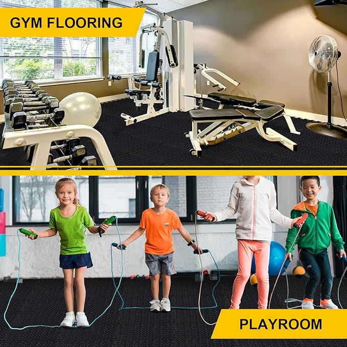 Ecally 100 Pcs 12 x 12 Gym Mat Foam Floor Mats for Home Gym Covers 96 Sq Ft Puzzle Exercise Square Interlocking Carpet Tiles with Border for Workouts Equipment Yoga Pilates (Black)