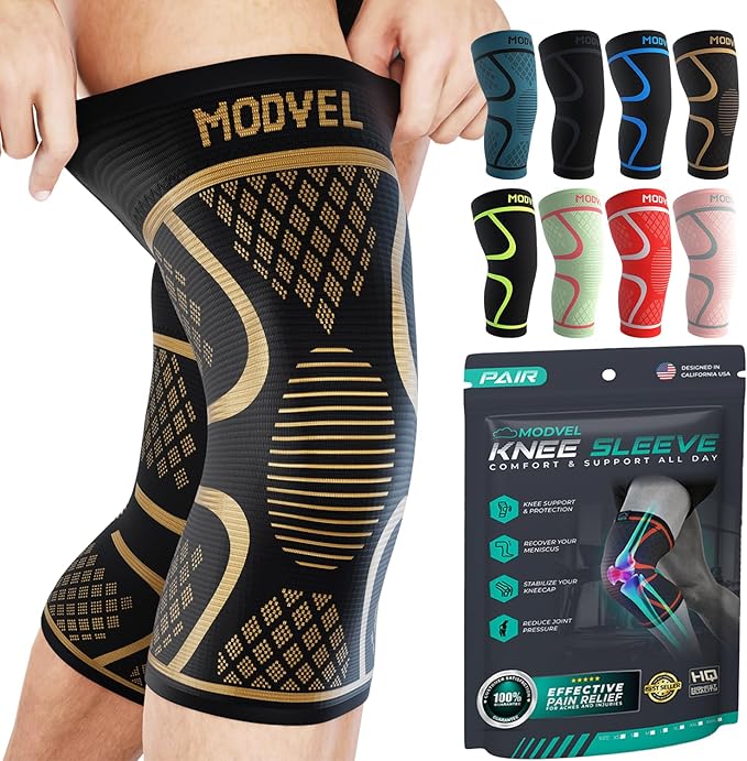 Modvel Knee Braces for Knee Pain Women & Men - 2 Pack Knee Brace for Knee Pain Set, Knee Brace Compression Sleeve, Knee Support for Knee Pain Meniscus Tear, ACL & Arthritis Pain Relief,Copper XXL