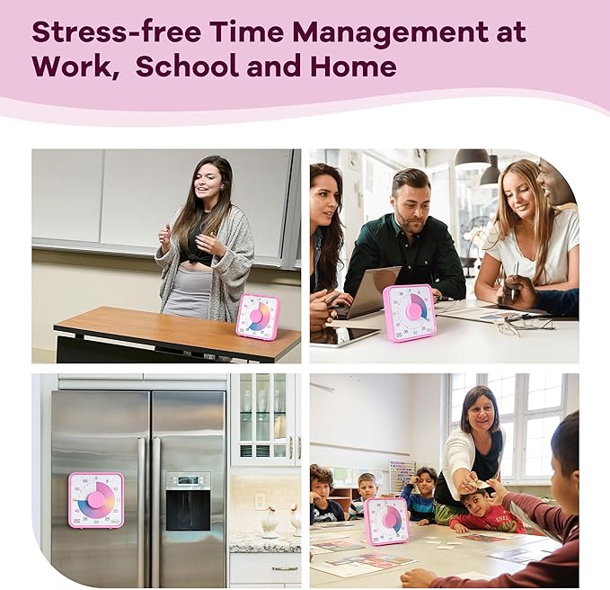 TWENTY5 SEVEN Countdown Timer 7.5 inch, 60 Minute 1 Hour Visual Timer for Classroom Teaching Tool Office Meeting, Mechanical Countdown Clock for Kids Exam Time Management Magnetic, Ombre Pink Macarons