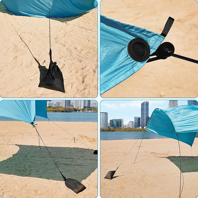 Strdfeve 2 Pack Beach Shade Accessories, Compatible with Shibumi Beach Canopy, Sandbag Weights with Clamps and Elastic Cords for Breezy and Low Wind Beach Setup, Canopy Not Included