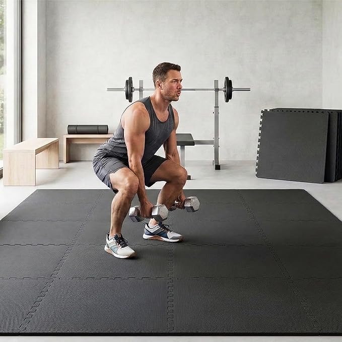 BalanceFrom 24x24 Inch EVA Interlocking Foam Exercise Tile Mat – Non-Slip Puzzle Flooring for Home Gym, Fitness Studio, or Playroom with Multiple Thickness, Coverage Sizes and Color Options