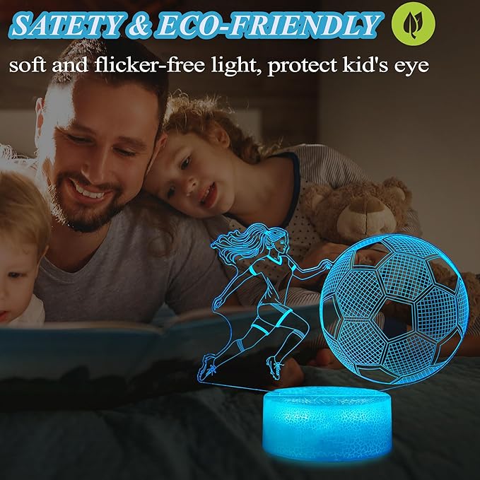 Soccer Night Light, Soccer Gifts for Girls, 3D Illusion Lamp with Remote, Timer, 16 Colors Changing, RGB Flashing Mode and Dimmable, Gifts for Girls Christmas Holiday