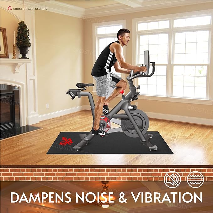 Bike Trainer Mat Compatible with Peloton Bike, for Treadmill & Row, THK 6mm, Under Mat Protect Hardwood Floor Carpet, Trainer Accessory for Indoor Stationary Exercise Bicycle
