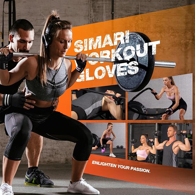 SIMARI Workout Gym Gloves for Men Women, Weight Lifting Gloves with Wrist Wrap Support, SBR Pad Grip for Full Palm Protection, for Exercise, Fitness, Dumbbells, Barbell, Climbing, Fingerless
