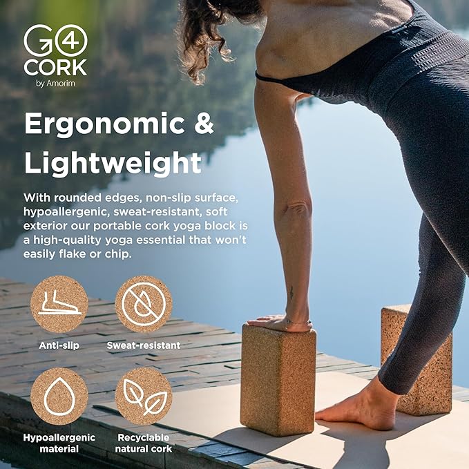 Go4Cork Cork Yoga Block - Standard | 9 x 6 x 4" | Non-Toxic, Alternative To Foam Yoga Blocks | Odorless, Soft, Non-Slip, Yoga Wedge | Yogi Gift Accessories | Men & Women | Eco Friendly & Sustainable