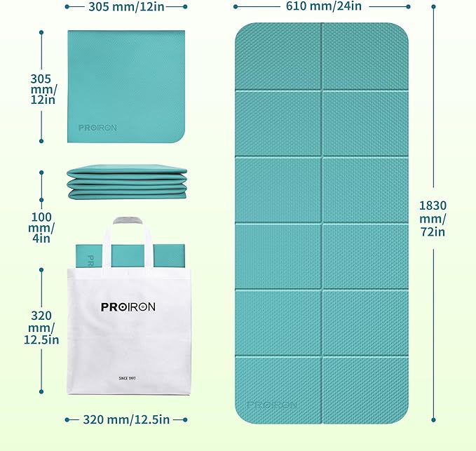 PROIRON Foldable Yoga Mat 0.24"/0.16" for Home Workout & Travel, Non Slip Travel Yoga Mats with Carry Bag, Packable Yoga Mat for Home Gym, Pilates, Fitness,Stretching
