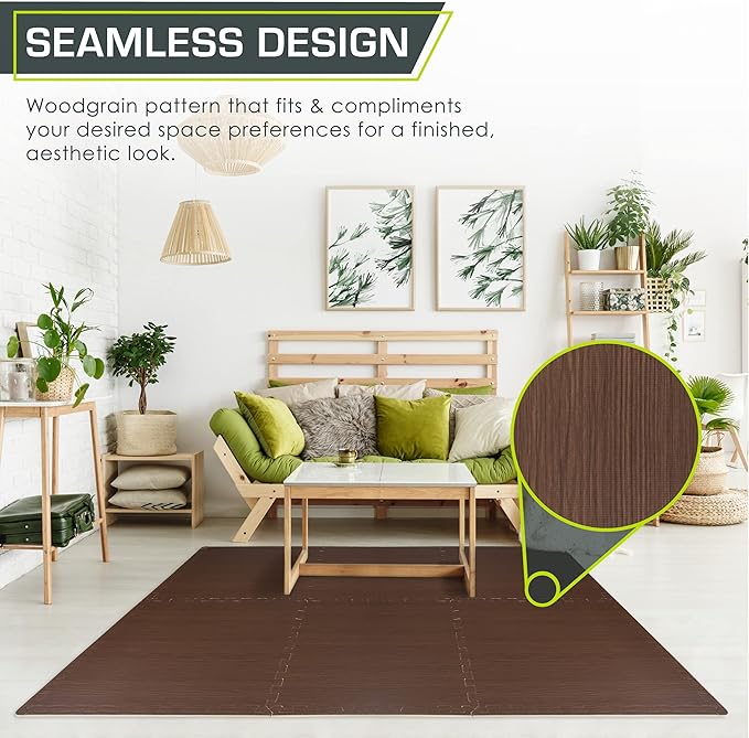 ProsourceFit Wood Grain Puzzle Mat ½-inch, 6 EVA Foam Interlocking Floor Tiles (24 Sq Ft) for Secure Indoor Room Workout Flooring and Playmat